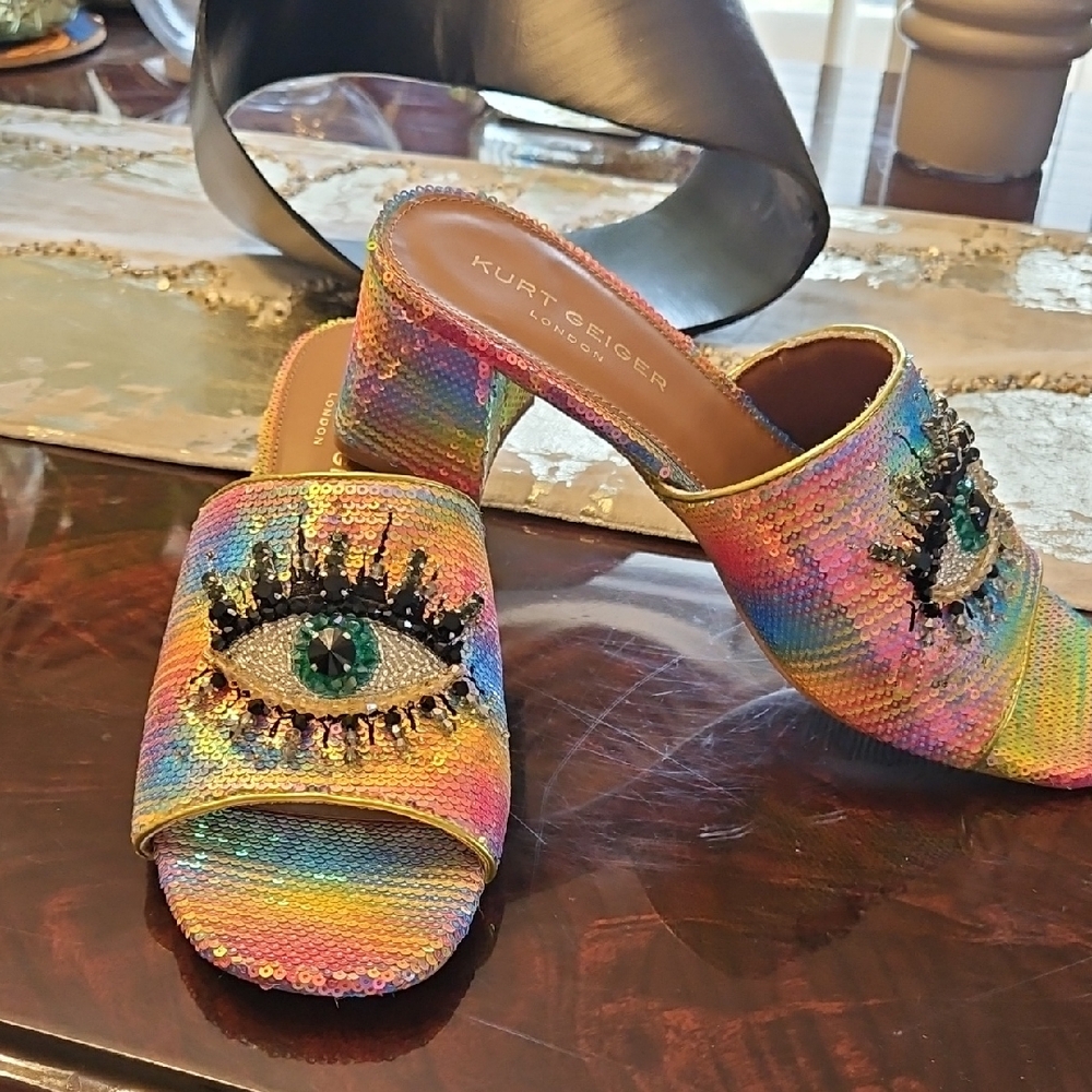Kurt Geiger Women's Rainbow Sequin Eye Mules Size 10